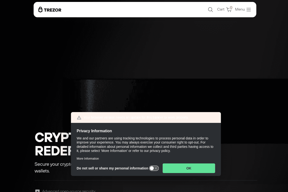 Trezor website preview
